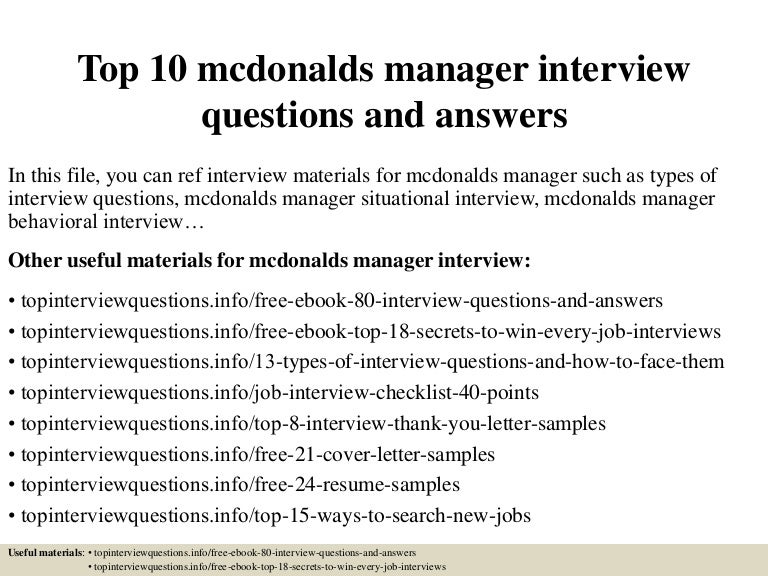 mcdonalds manager resume