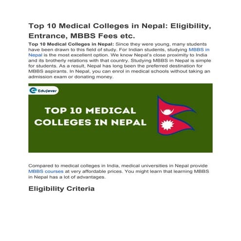 Top 10 Medical Colleges in Nepal: Eligibility, Entrance, MBBS Fees etc.