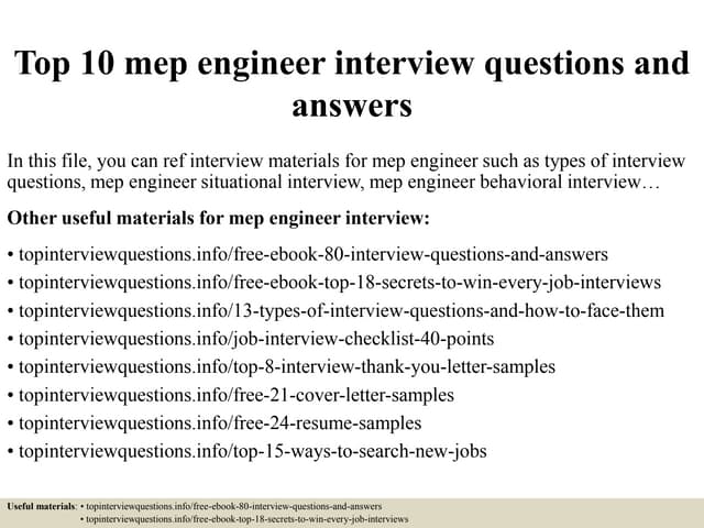 Top 52 mep engineer interview questions and answers pdf