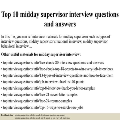 Top 10 midday supervisor interview questions and answers