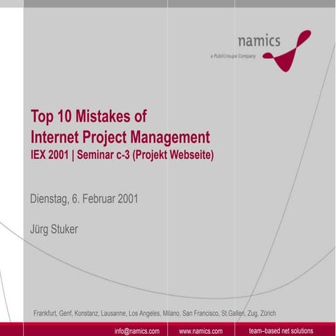 Top 10 Mistakes of Internet Project Management (2001)