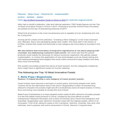 Top 10 most innovative foods in china in 2017