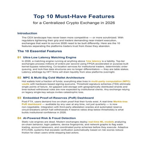 Top 10 Essential Features for Centralized Crypto Exchanges in 2026 | PDF