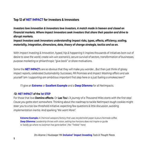 Top 12 NET IMPACT for investors and innovators