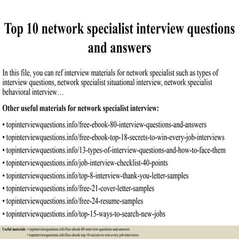 Top 10 network specialist interview questions and answers