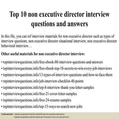 Top 10 non executive director interview questions and answers