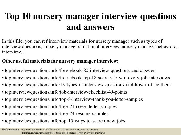 nursery manager resume samples