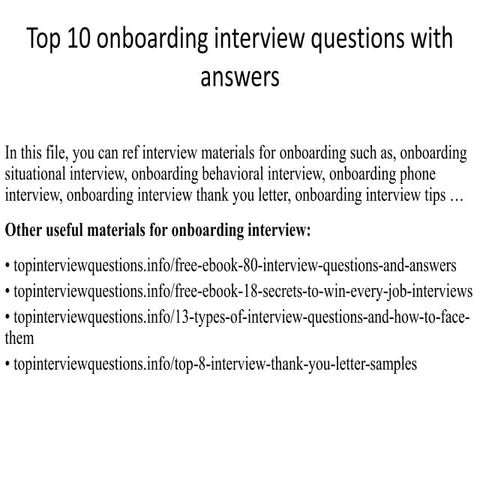 Top 10 onboarding interview questions with answers