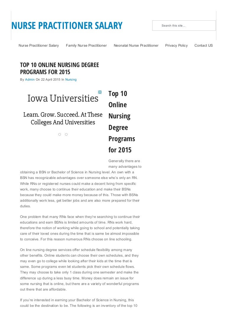 Top 10 online nursing degree programs for 2015