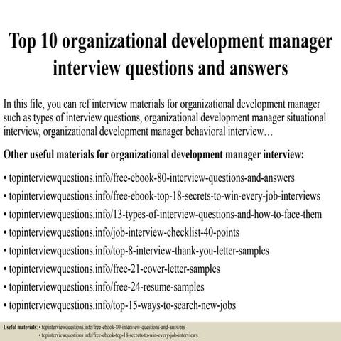 Top 10 organizational development manager interview questions and answers
