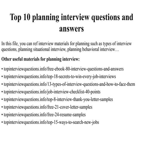 Top 10 planning interview questions and answers