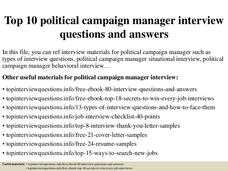 top 10 political campaign manager interview questions and answers campaign manager cover letter