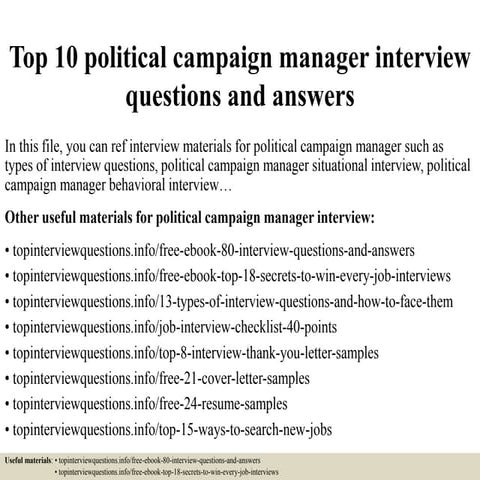 Top 10 political campaign manager interview questions and answers