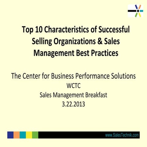 Top 10 practices of Successful Selling Organizations | PPT