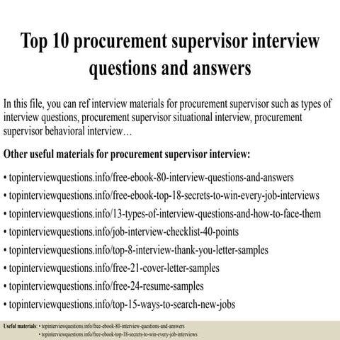 Top 10 procurement supervisor interview questions and answers