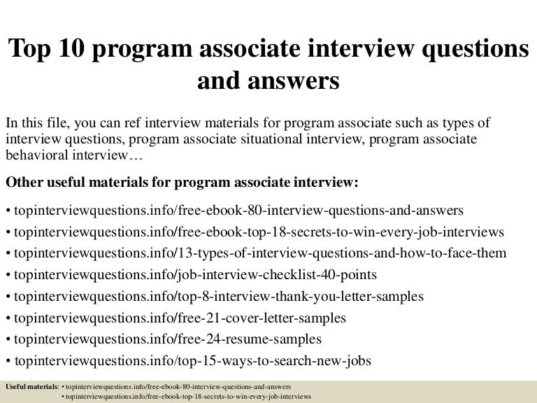 top 10 program associate interview questions and answers program associate cover letter