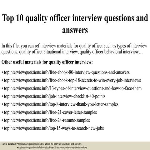 Top 10 quality officer interview questions and answers