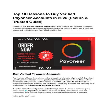 Top 10 Reasons to Buy Verified Payoneer Accounts in 2025 (Secure & Trusted Gu...