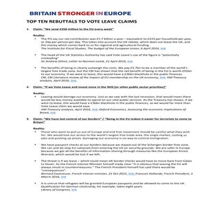 TOP TEN REBUTTALS TO VOTE LEAVE CLAIMS
