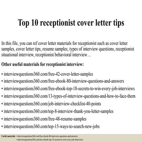 Top 10 receptionist cover letter tips