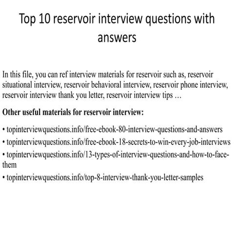 Top 10 reservoir interview questions with answers