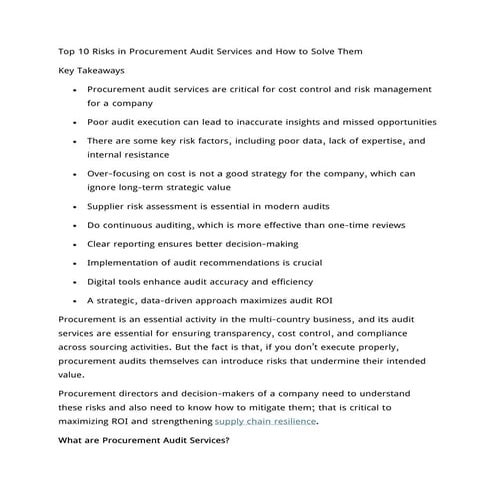Top 10 Risks in Procurement Audit Services and How to Solve Them | PDF