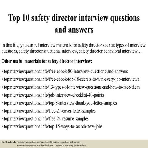Top 10 safety director interview questions and answers