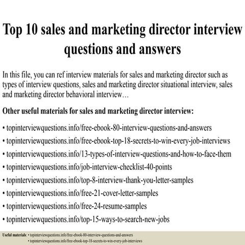 Top 10 sales and marketing director interview questions and answers