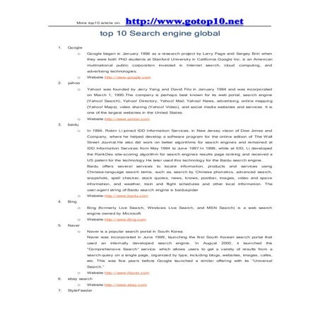 Top10 search engine global