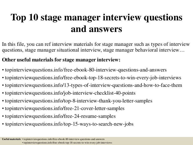 stage manager cover letter