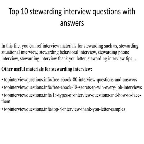 Top 10 stewarding interview questions with answers