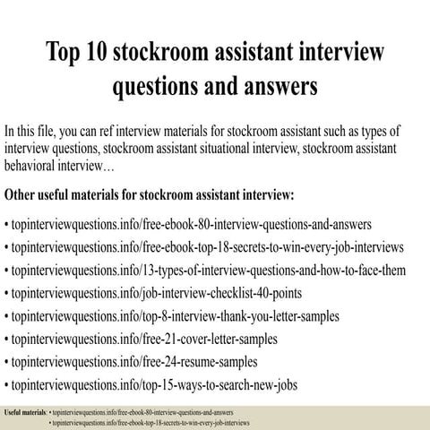 Top 10 stockroom assistant interview questions and answers