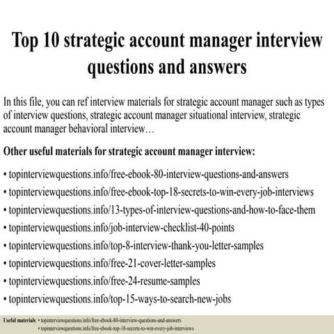 Top 10 strategic account manager interview questions and answers
