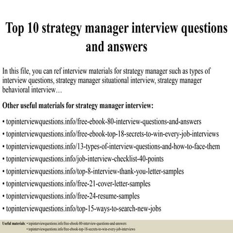 Top 10 strategy manager interview questions and answers
