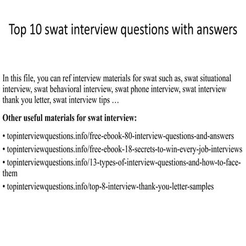 Top 10 swat interview questions with answers