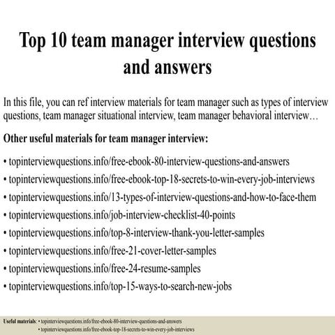 Top 10 team manager interview questions and answers