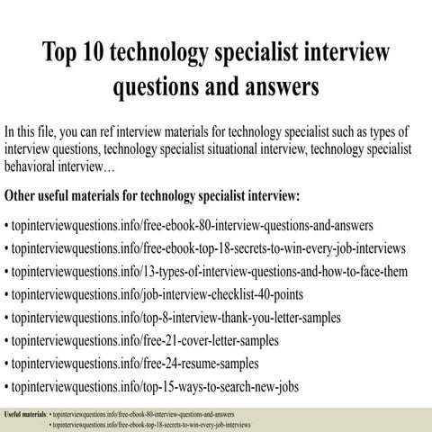 Top 10 technology specialist interview questions and answers