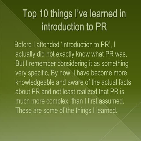 Top 10 things I’ve learned in PR
