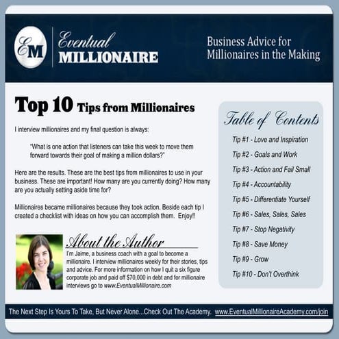 Top 10 Tips from Millionaires