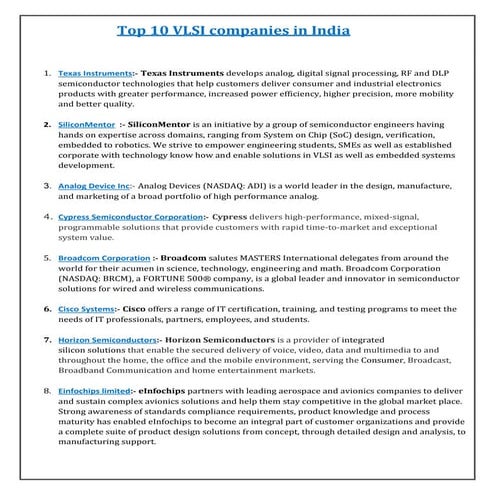 Top 10 vlsi companies in india | DOCX
