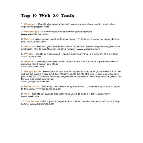 Top 10 Web 2.0 Tools