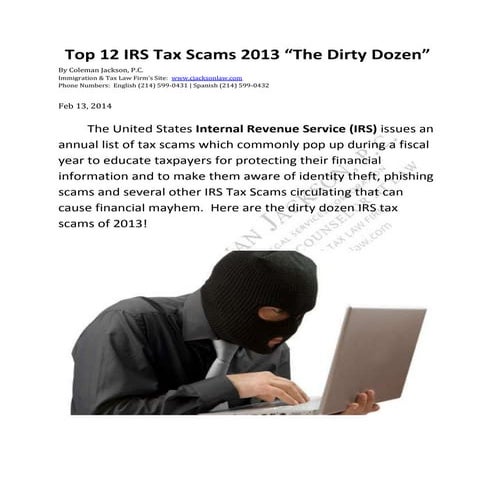 Top 12 IRS Tax Scams 2013 “The Dirty Dozen”