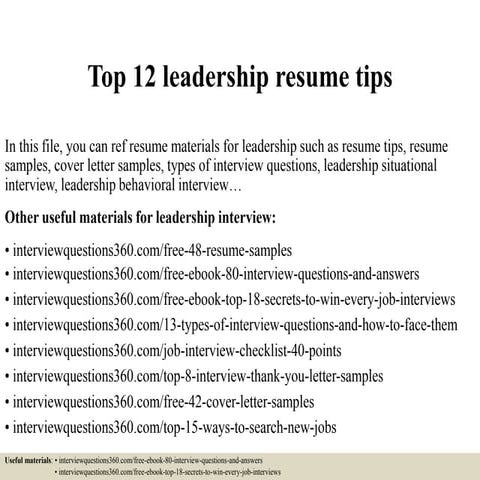 Top 12 leadership resume tips