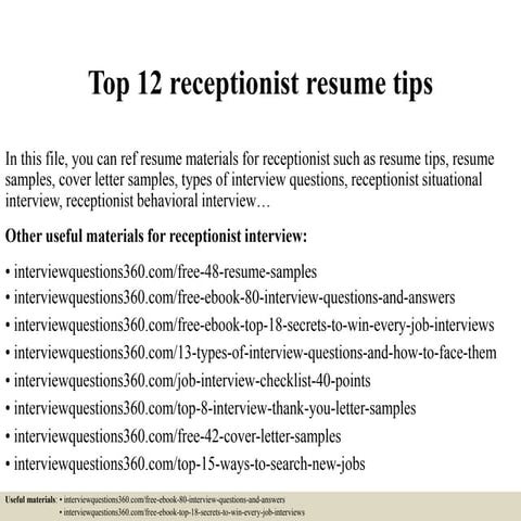 Top 12 receptionist resume tips