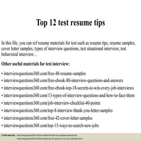 Top 12 test resume tips
