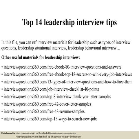 Top 14 leadership interview tips | PPTX