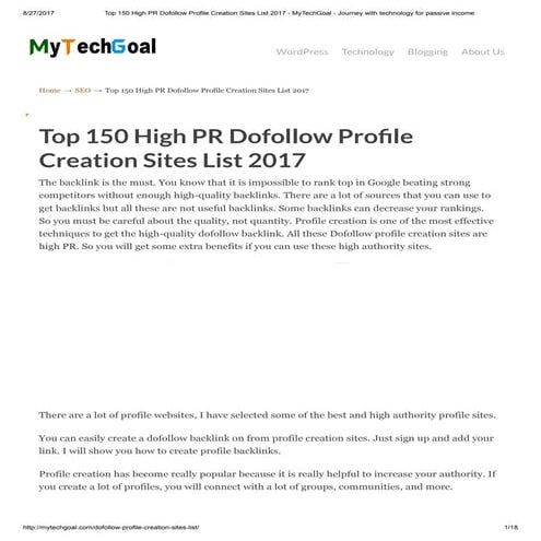 Top 150 high pr dofollow profile creation sites list 2017