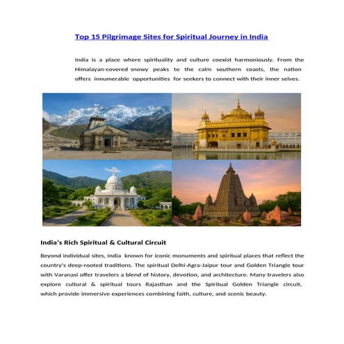 Top 15 Pilgrimage Sites for Spiritual Journey in India