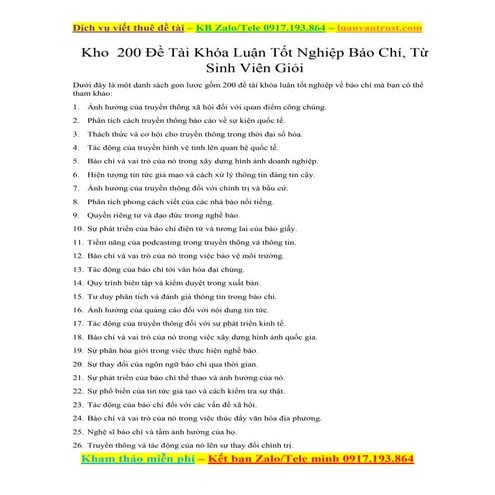 Top 200 Đề Tài Khóa Luận Tốt Nghiệp Báo Chí, Từ Sinh Viên Giỏi.docx