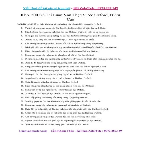 Top 200 Đề Tài Luận Văn Thạc Sĩ Về Oxford, Điểm Cao.docx